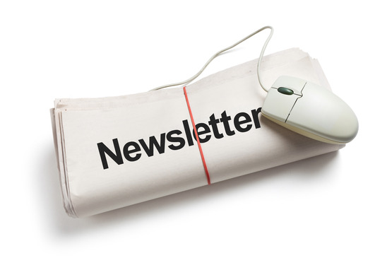 Newsletter and Computer mouse with white background
